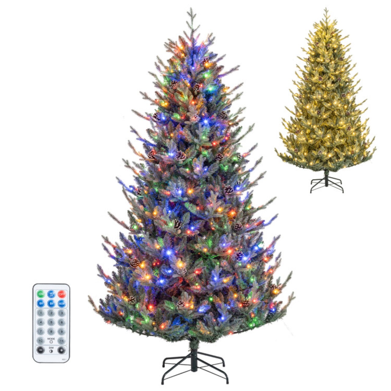 Green Pre-Lit Artificial Christmas Tree with Multicolor LED Lights